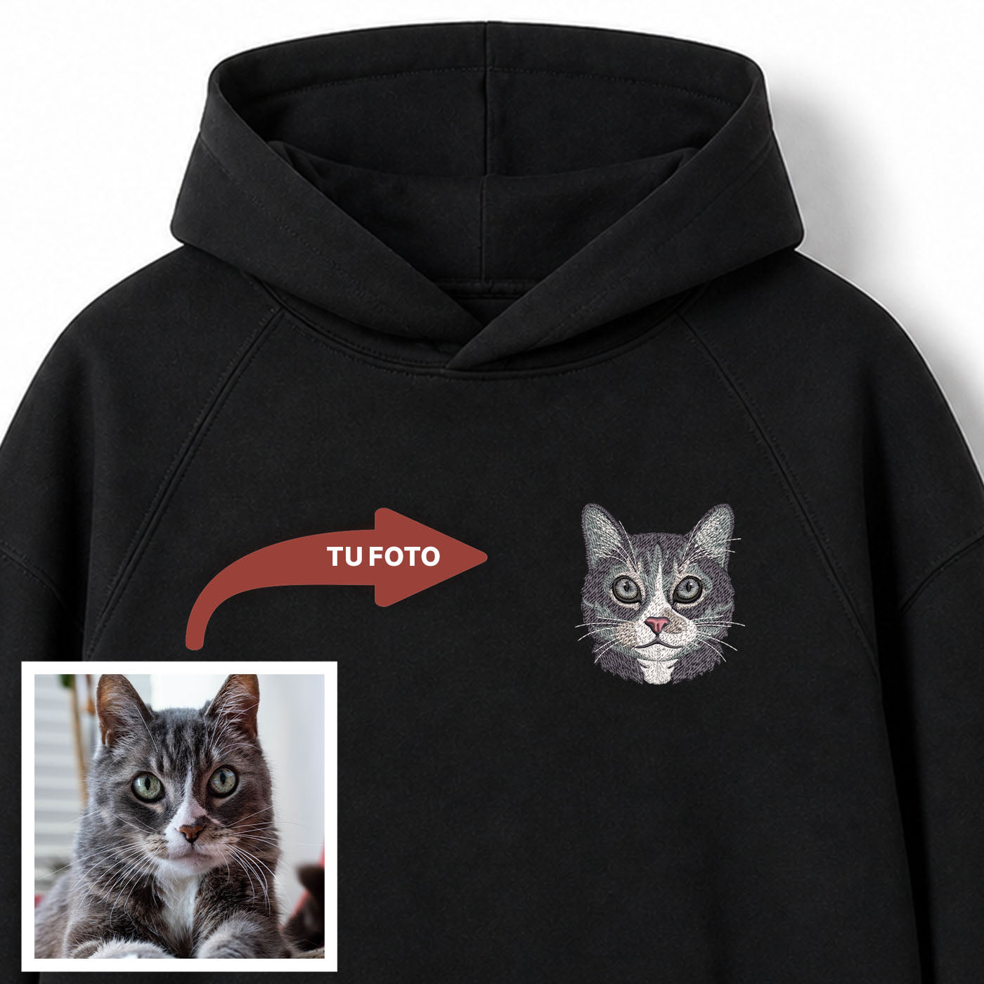 Buzo con capucha bordado con tu mascota