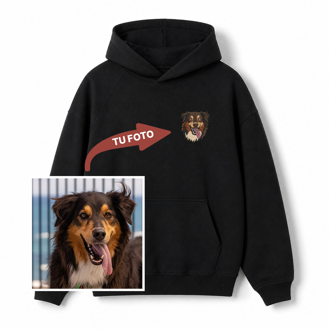 Buzo con capucha bordado con tu mascota
